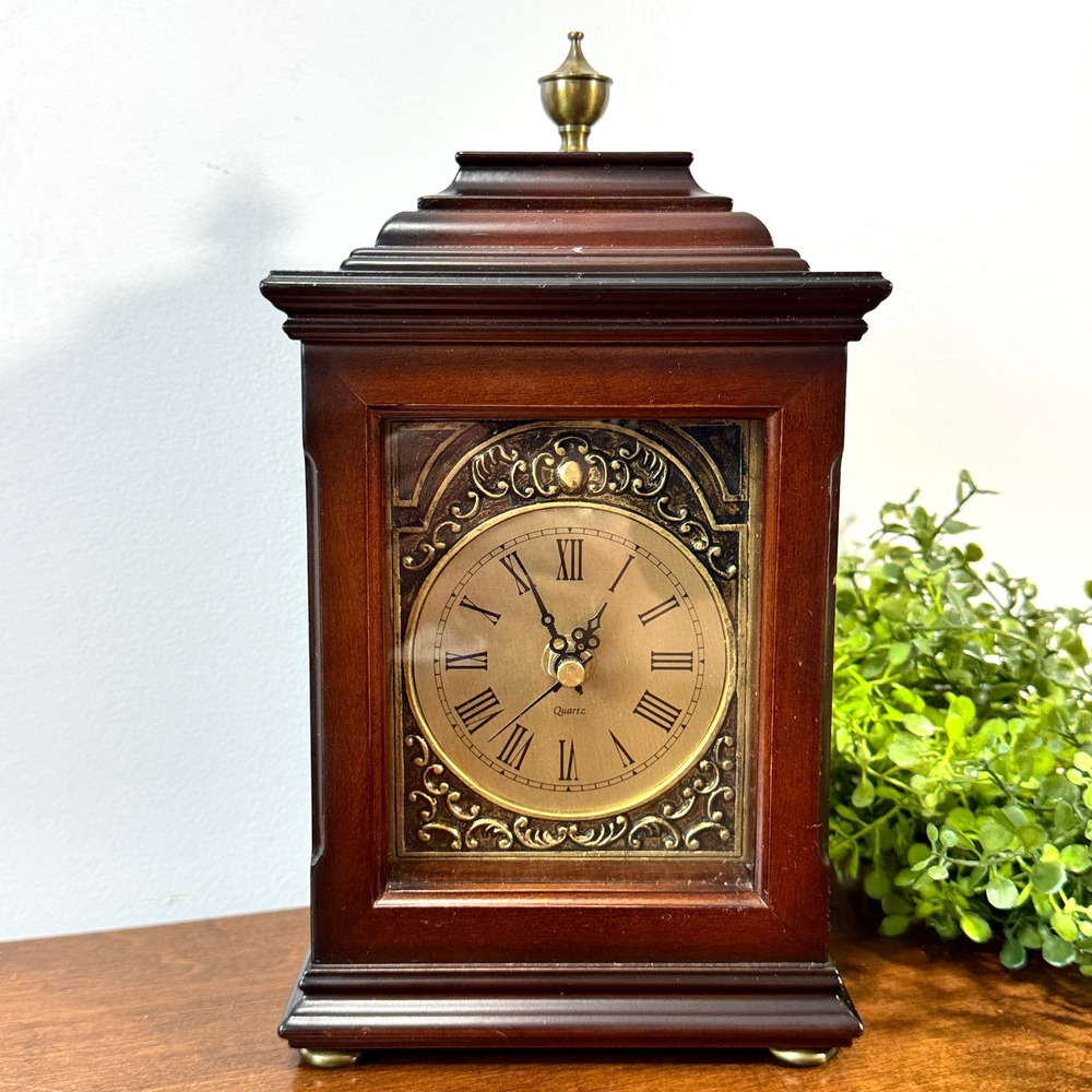 Vintage The Bombay Company Mantle Desk Clock Quartz Wood 2001 WORKING TESTED